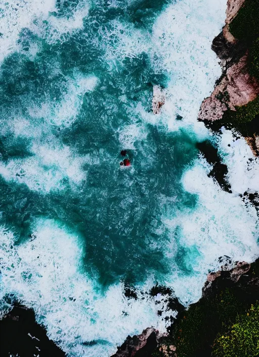 Prompt: a view of the ocean from a cliff, a tilt shift photo by yi insang, unsplash, video art, tilt shift, wallpaper, cinematic view