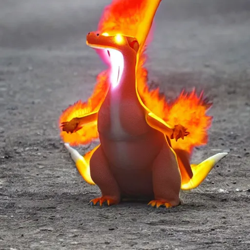 Image similar to national geographic professional photo of charizard in the wild, award winning