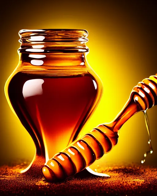 Image similar to honey dipper!!, dripping nectar from the gods, onto the planet earth!!, coating it in honey, highly detailed, dynamic shadows, 4 k, wallpaper, professional photo, caustics