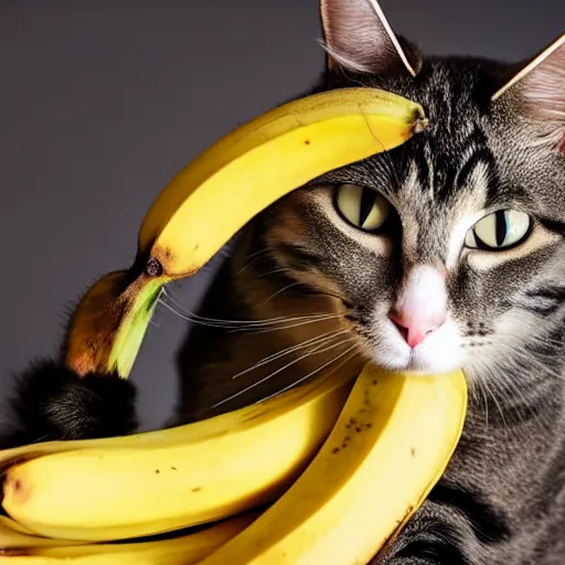 Image similar to a cat with banana on his head, professional photography