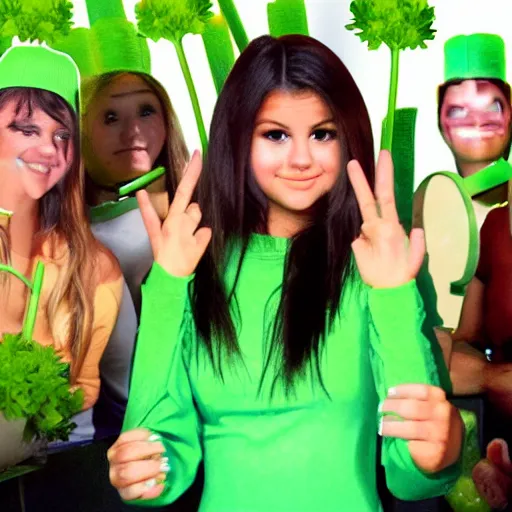 Image similar to photo of human celery with selena gomez face