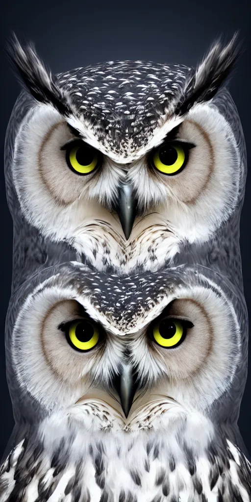 Image similar to potrait of an owl with face of a world and eyes of the night, artstation, high definition