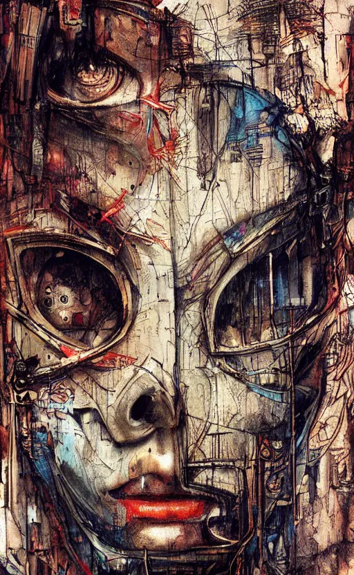 Image similar to woman made of mech mask rendered in unreal engine, cyberpunk, rave, scifi, painted by albrecht durer | bernard buffet | carne griffiths | wlop