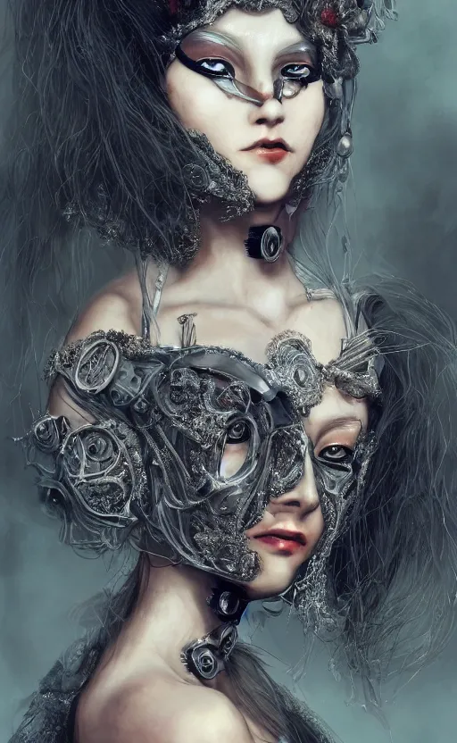 Prompt: realistic detailed portrait of the venice carnival masked women, behance hd artstation, minimalist design, feminine, female, sexy, seductive, science fiction, steampunk, global illumination, by ayami kojima!, amano, retrofuturism!!!, cyberpunk, neo - gothic, gothic!!, character concept design, dynamic light