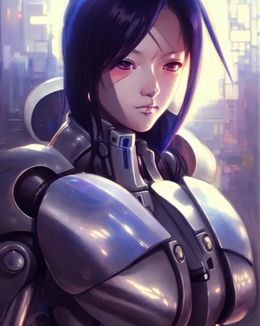 Image similar to portrait Anime Girl in mecha armor in night tokyo Sharp fine face pretty face, realistic shaded Perfect face, fine details. Anime. cyberpunk realistic shaded lighting by katsuhiro otomo ghost-in-the-shell, magali villeneuve, artgerm, rutkowski Jeremy Lipkin and Giuseppe Dangelico Pino and Michael Garmash and Rob Rey