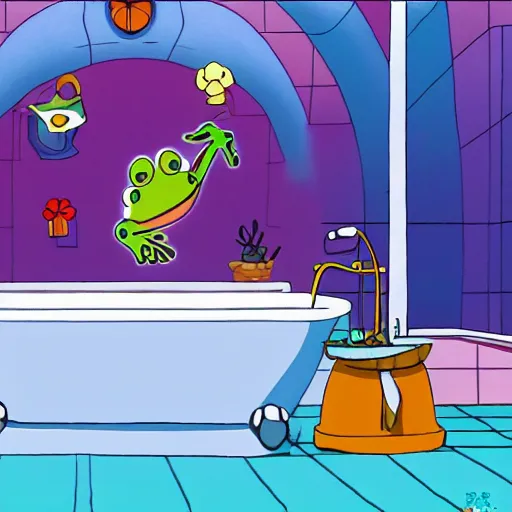 Image similar to frog in bath screenshot from anime