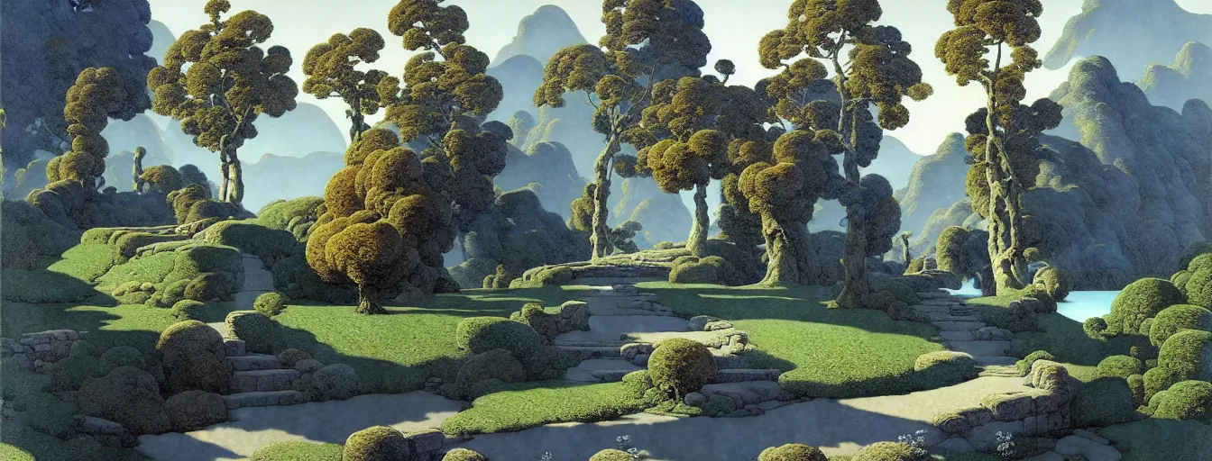 Image similar to a gorgeous very early spring landscape painting by barlowe wayne maxfield parrish and marco mazzoni. tree no leaf!!!! china mountain village!! grey blue and very little light verdancy. the winding stone steps. ultra clear detailed. 3 d, octane render. turbulent blood lake.