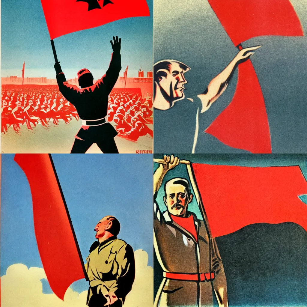 Prompt: a man waving a red flag, soviet propaganda poster