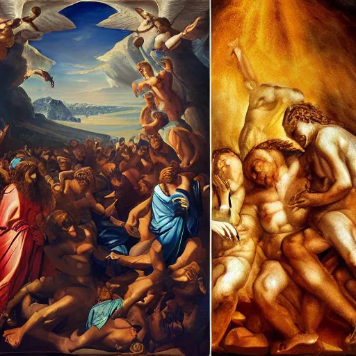 Prompt: heaven vs hell, biblical art style, photorealistic