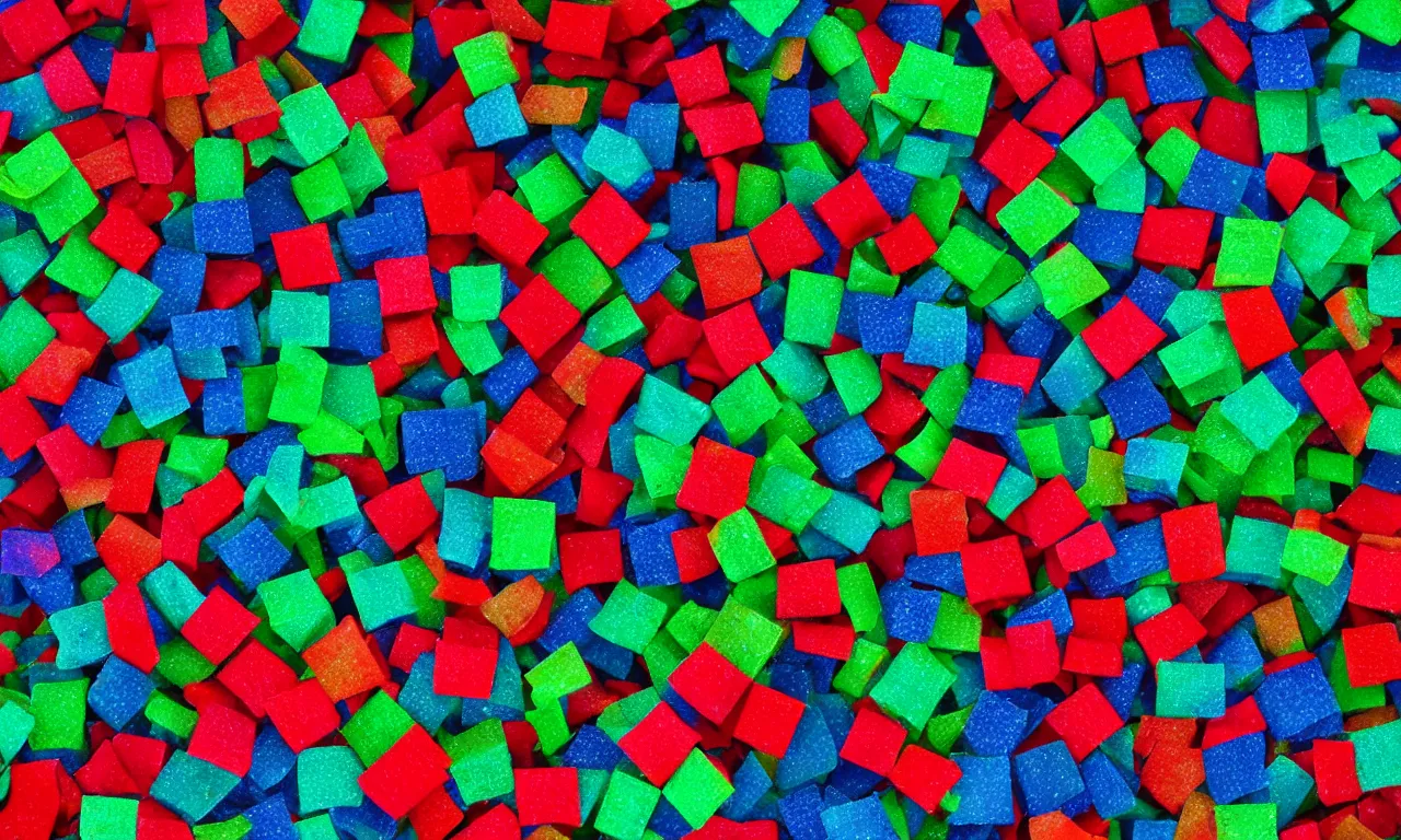 Prompt: color static close up showing red green blue pixels