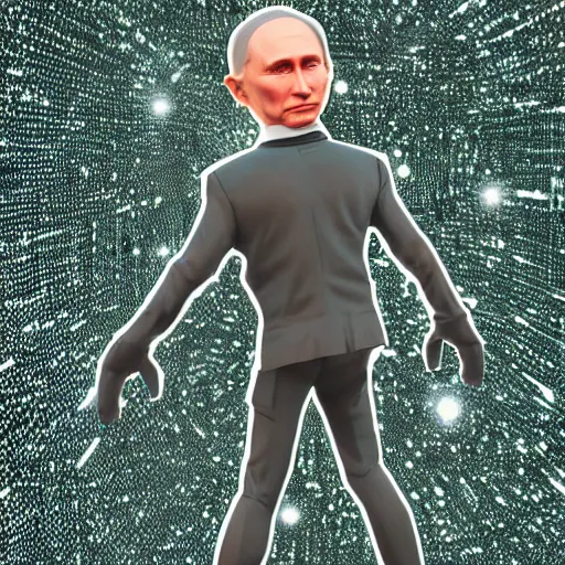 Image similar to putin russia isolated vinyl figure, figure photography, dynamic pose, holographic undertones, motion shapes color design, glitter accents on figure, anime stylized, sharp focus, accurate fictional proportions, high delicate defined details, ethereal lighting