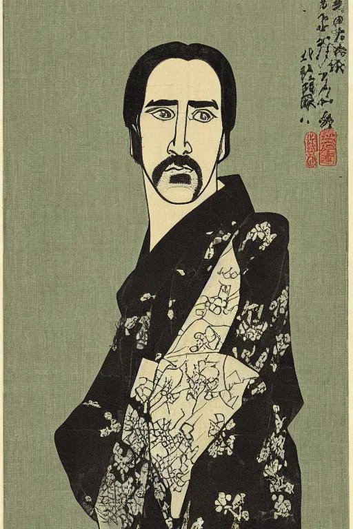 Image similar to Portrait of Nicholas Cage, Japanese woodblock print