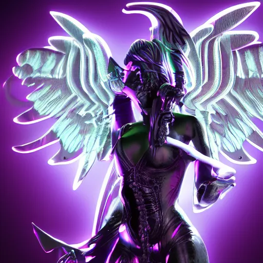 Prompt: gothic angel neon city epic pose ultra detail 3 d render concept, 8 k, stunning award winning art
