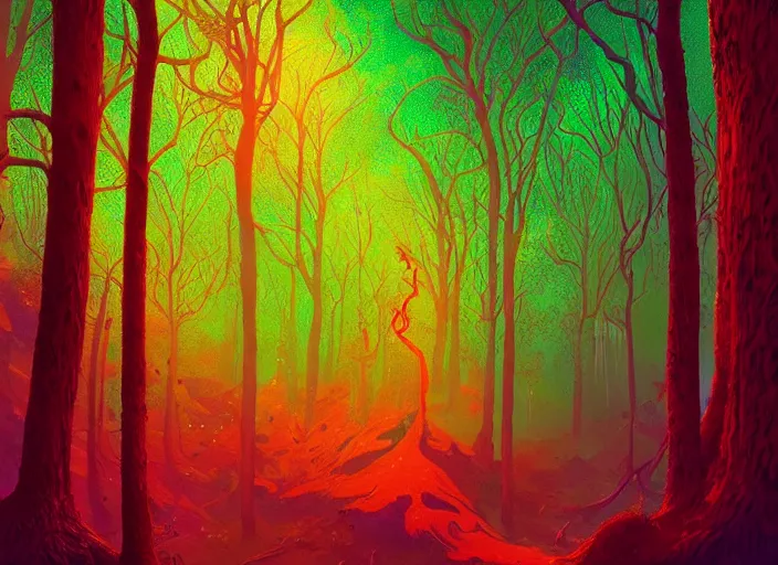 Prompt: “ a psychedelic portrait of dmt trees, vibrant color scheme, highly detailed, in the style of romanticism, cinematic, artstation, moebius, greg rutkowski ”