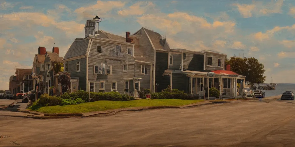 Prompt: Jamestown Rhode Island, cinematic lighting, detailed oil painting, hyperrealistic, 8k