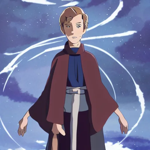 Image similar to Obi-Wan Kenobi as an anime character from Studio Ghibli. Beautiful. 4K.