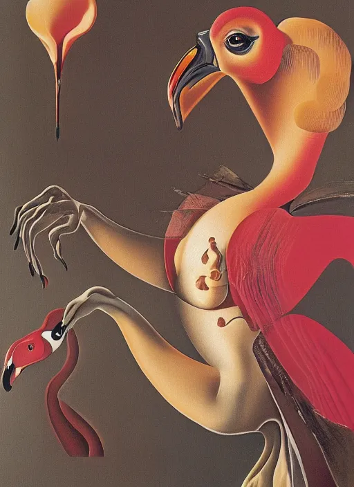 Prompt: detailed matte portrait of the queen of hearts with an upside down flamingo by salvador dali, 8 k resolution