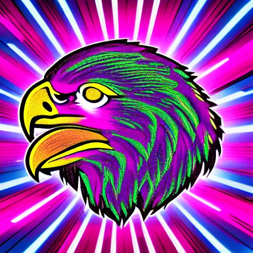 Image similar to eagle head, portrait, vaporwave, synthwave, neon, vector graphics, cinematic, volumetric lighting, f 8 aperture, cinematic eastman 5 3 8 4 film, photorealistic