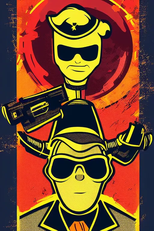 Image similar to fallout 7 6 retro futurist illustration art by butcher billy, sticker, colorful, illustration, highly detailed, simple, smooth and clean vector curves, no jagged lines, vector art, smooth andy warhol style