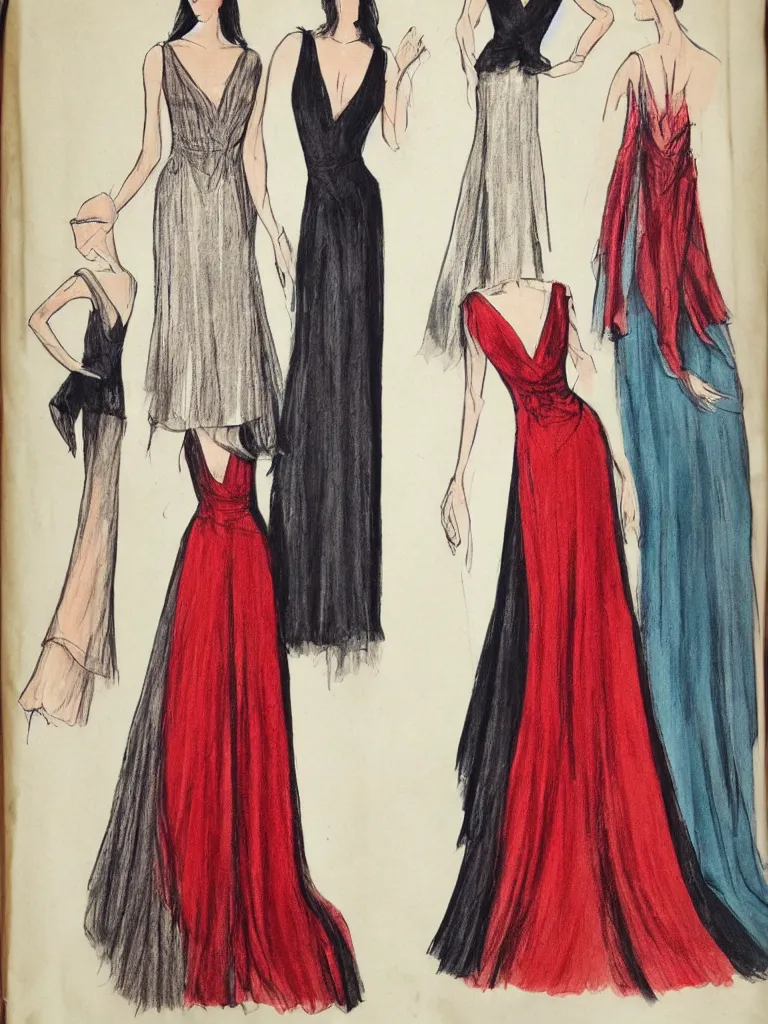 Prompt: a V-neck evening dress,costume design