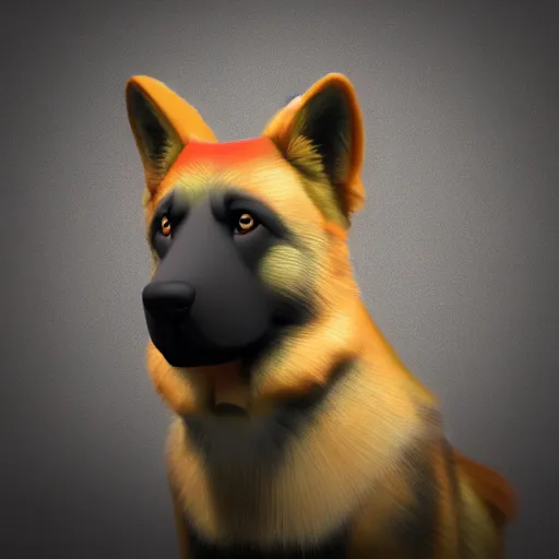 Image similar to 3 d model of a rainbow colored german shepherd, octane render, raytraced