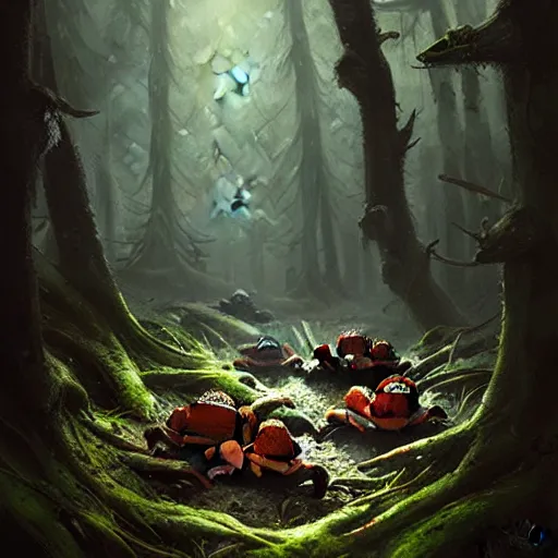 Image similar to evil toads in the forest, highly detailed, realistic, greg rutkowski