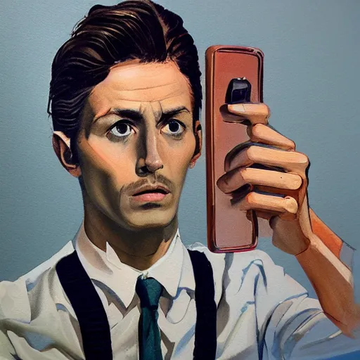 Image similar to detailed details photorealistic guy with blank face stand and selfie in front of bathroom mirror in the style of bob peak and alex ross, gouache and wash paints color, detailed details facial and body and human and environments and proportionate, detailed 5 k details.