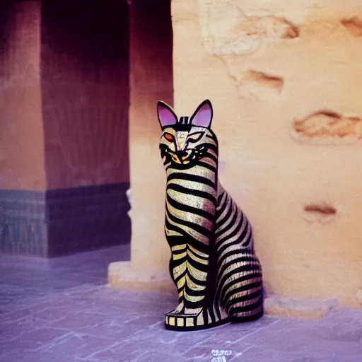 Prompt: hd photo of the egyptian cat goddess bast in modern cairo. high - quality candid photography, cinestill 5 0 0