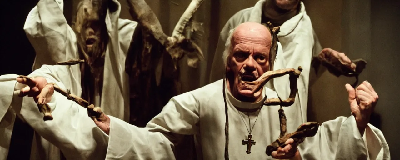 Prompt: priest performing exorcism, directed by John Carpenter