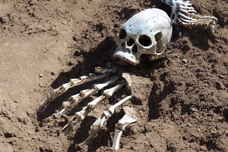 Image similar to Fossilized armored goddess skeleton being excavated from the ground. 8k