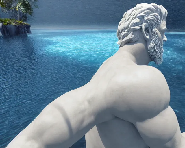 Prompt: a giant abstract sculpture of a legendary greek warrior god on the water, in the style of chad knight, award winning, cinematic, hyper - realistic, very detailed, realistic water splashes, ray tracing, 8 k resolution, long - shot, sharp focus, low angle, 8 5 mm photograph, wide lens