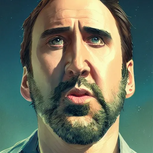 Image similar to highly detailed portrait, nicolas cage, in gta v, stephen bliss, unreal engine, fantasy art by greg rutkowski, loish, rhads, ferdinand knab, makoto shinkai and lois van baarle, ilya kuvshinov, rossdraws, tom bagshaw, global illumination, radiant light, detailed and intricate environment