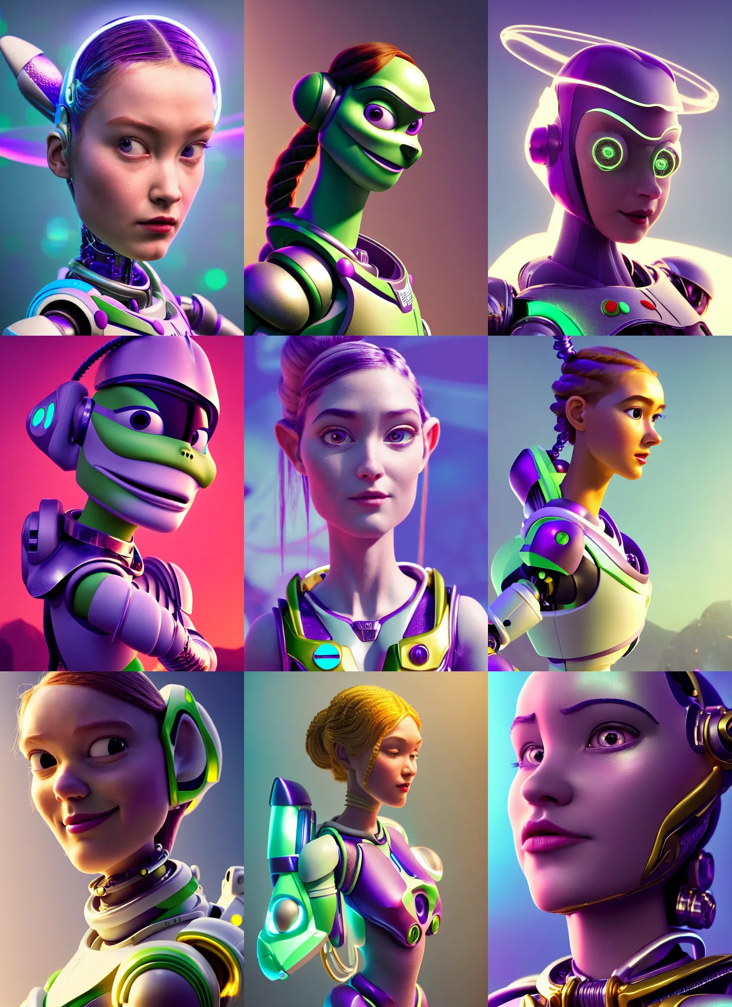 Prompt: buzz lightyear edm cyborg girl | braids, jewelry | glamorous oily soft polished rich enticing ornate modern | weta pixar movie still photo | hi - fructose, sci fi fantasy, golden ratio details, smooth, octane render, sharp focus, artstation, concept art | beeple, feng zhu, artgerm, mucha, rutkowski |