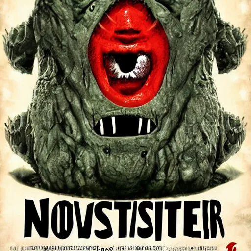 Image similar to a movie poster for the live action horror movie nostril snot angry monster invaders from pimple face. photograph collage horror poster.
