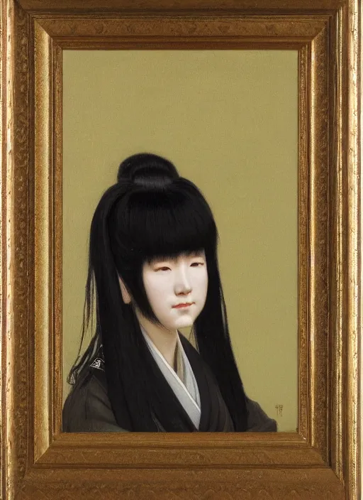 Prompt: Painting of a Japanese woman with bangs in the style of Jean-Léon Gérôme