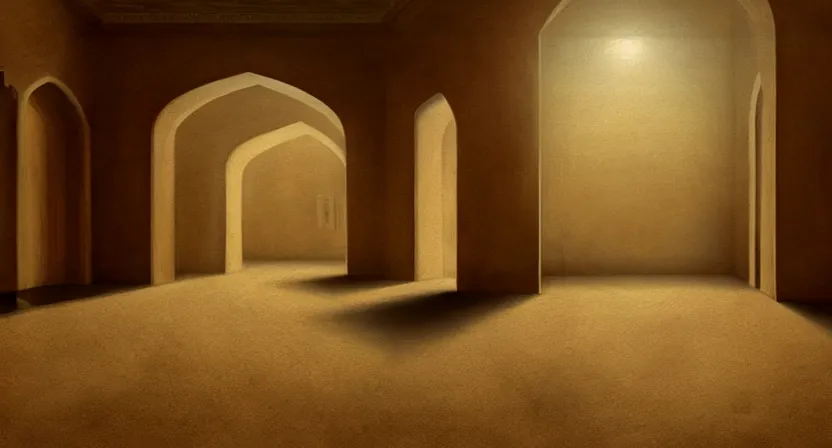 Image similar to emptiness. art by salman toor. global illumination, radiant light, detailed and intricate environment, atmospheric light, cinematic, saatchi art