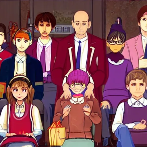 Prompt: a still of from the movie the royal tenenbaums crossover with the game doki doki literature club