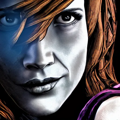 Image similar to jessica chastain portrait, borderlands, tales from the borderlands, the wolf among us, comic, cinematic lighting, studio quality, 8 k