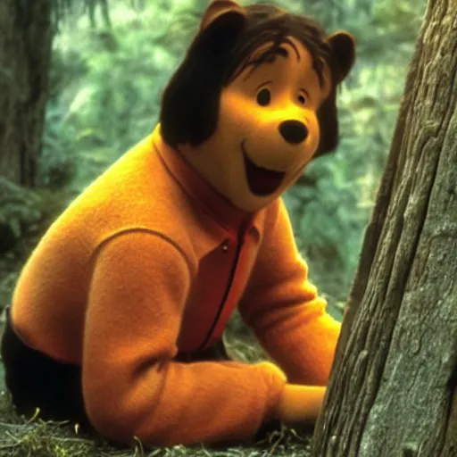 Image similar to A still of Keanu Reeves as Winnie the Pooh