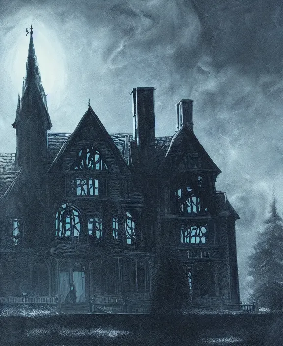 Prompt: illustration of The Haunting of Hill House (2018), Les Edwards poster art, detailed