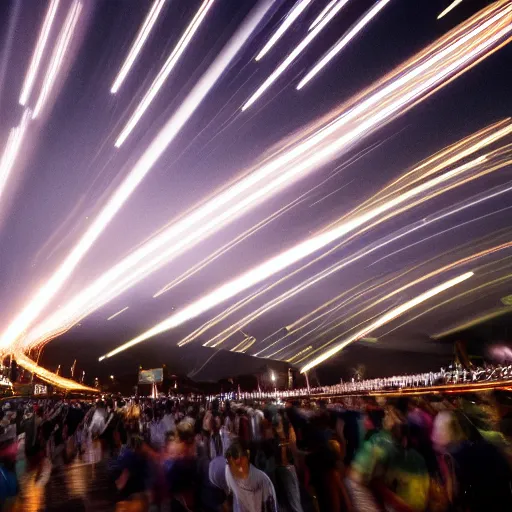 Prompt: podracing long exposure under night lights huge crowds hyperrealistic award - winning photography nikon