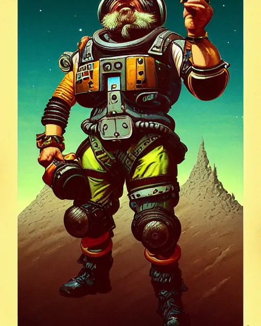 Image similar to torbjorn from overwatch, character portrait, portrait, close up, concept art, intricate details, highly detailed, vintage sci - fi poster, retro future, vintage sci - fi art, in the style of chris foss, rodger dean, moebius, michael whelan, and gustave dore