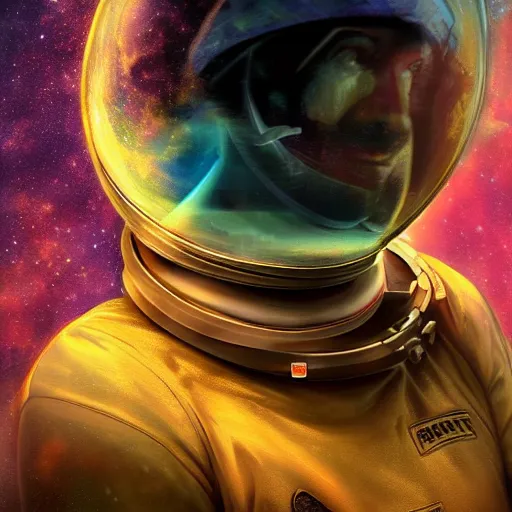 Image similar to portrait of an astronaut floating in a nebula, digital art, detailed