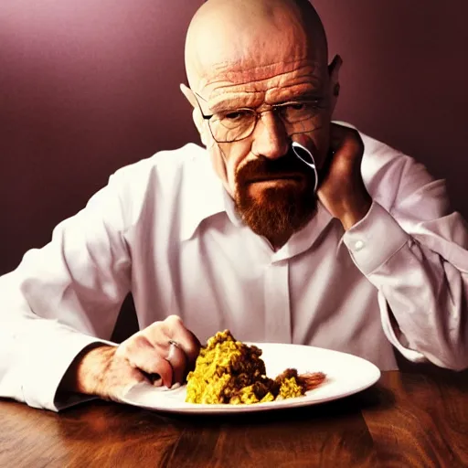 Prompt: walter white eating arugala, photography,