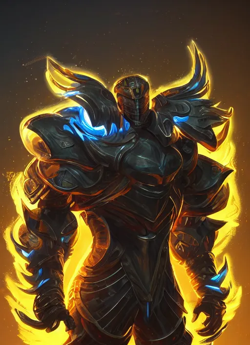 Image similar to a highly detailed illustration of futuristic cyber knight with flaming plume, rigid bulky armor, glowing line cracks in armor, dramatic standing pose, intricate, elegant, highly detailed, centered, digital painting, artstation, concept art, smooth, sharp focus, league of legends concept art, WLOP