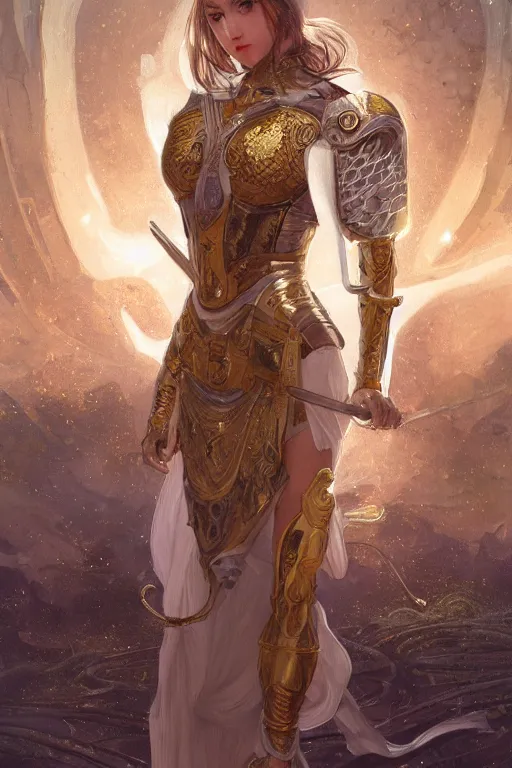 Prompt: portrait knights of Zodiac girl, white color reflected armor, in ruined Agora of Athens moon night and firefly and star sparkles, ssci-fi, fantasy, intricate, very very beautiful, elegant, golden light, highly detailed, digital painting, artstation, concept art, smooth, sharp focus, illustration, art by tian zi and WLOP and alphonse mucha