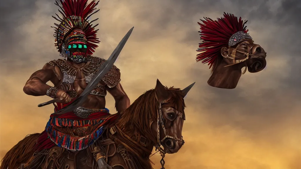 Image similar to mexican warrior, digital art, 8 k, strong, powerful