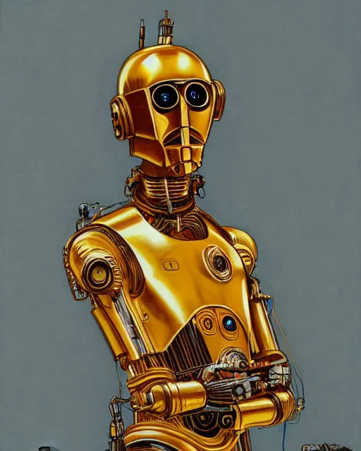 Prompt: portrait of c - 3 po by greg rutkowski in the style of egon schiele