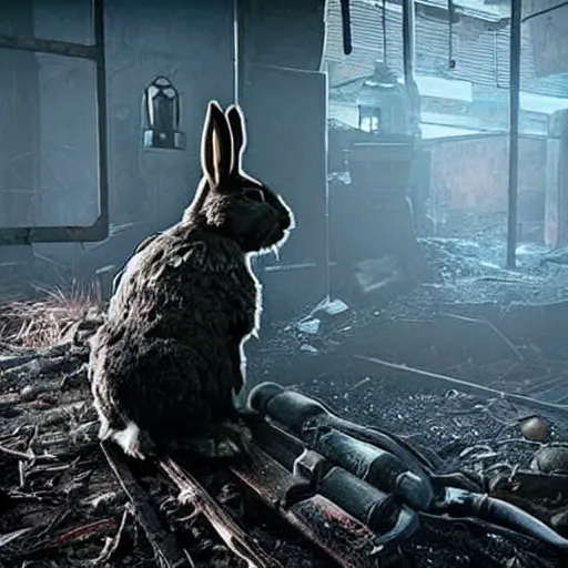 Prompt: a rabbit in the video game Metro Exodus