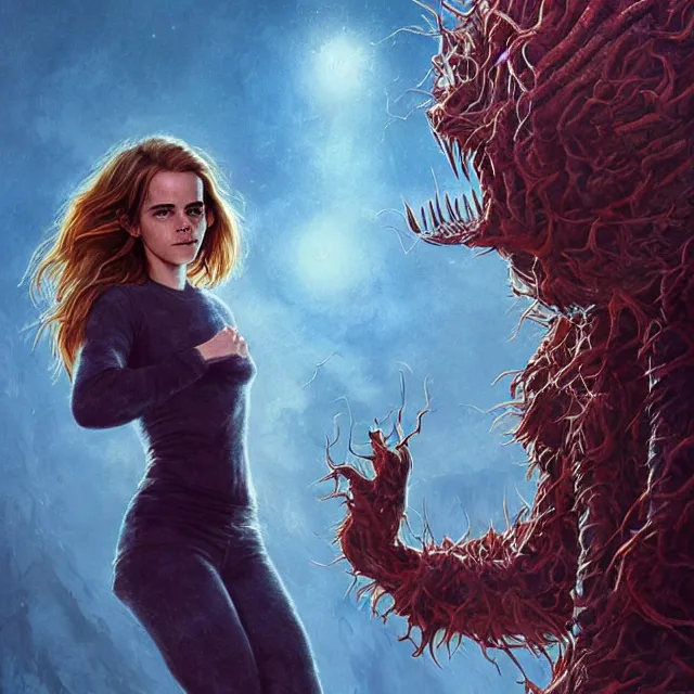 Prompt: emma watson the thing 1 9 8 2 creature monstr john carpenter by stanley artgerm lau, antarctica, wlop, the thing alien assimilation, metamorphose, rossdraws, frank frazetta, andrei riabovitchev, marc simonetti